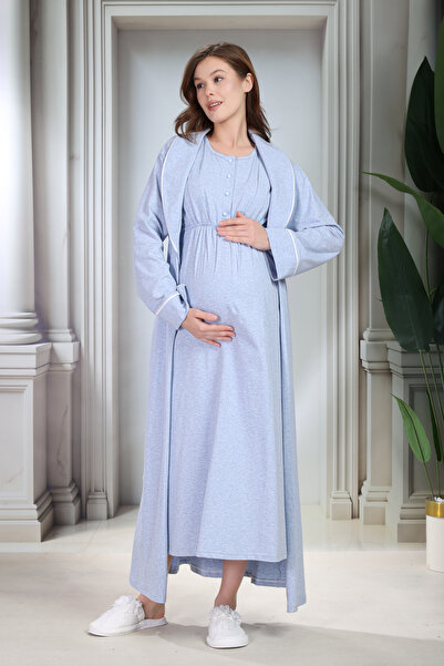 PREGNANT WORLD طقم ملابس نوم للحوامل بأكمام قصيرة وتصميم خاص من NewSeason Blu...