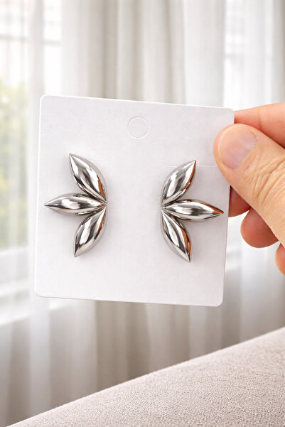 POYASE Shiny Silver Leaf Earrings – Modern Flower-Shaped Stylish Women's Earr...