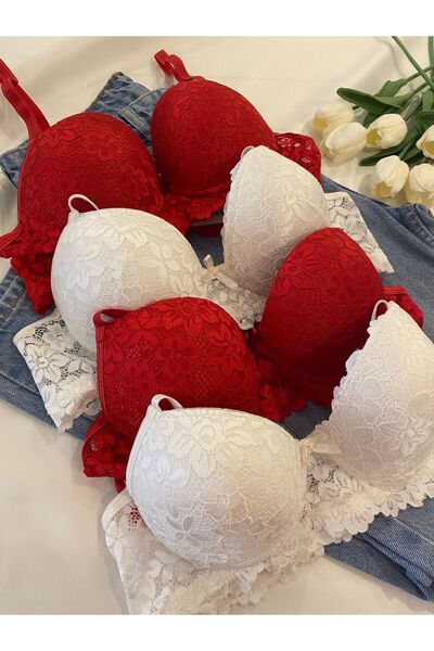 Gold Night Women's Lace piece supportive Wired push up padded soft bra quad pack