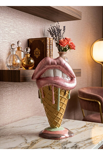 kocaycraft Dekoratif Dudaklı Dondurma Külahı Biblo – Modern Tasarım Polyester...