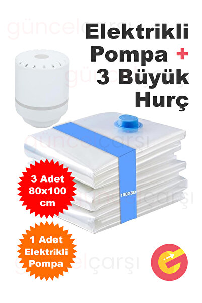 GüncelÇarşı 3 x 100x80cm Büyük Boy Vakumlu Hurç ve Elektrikli Vakum Pompası Y...