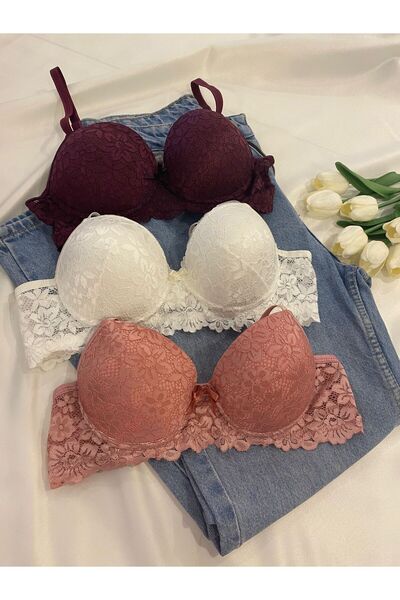 Gold Night Women's Lace supportive Wired push-up padded soft bra - triple pack