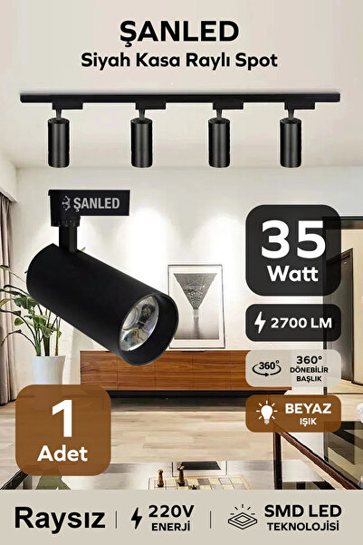 ŞANLED Led Siyah Kasa Beyaz Işık 35w Raylı Spot