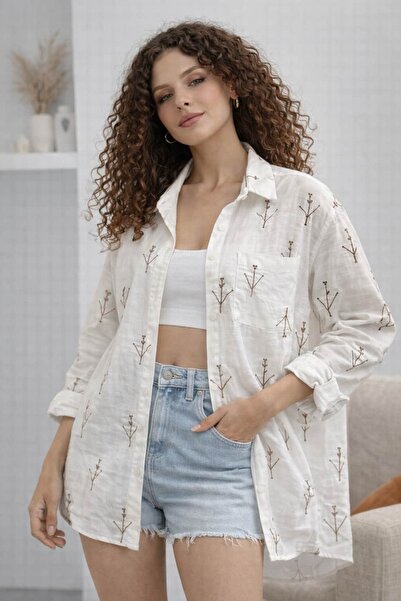 bb butik basic Embroidered Linen Shirt Tr0935