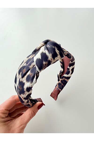 who knows ¿ Black Beige Leopard Printed Knotted Crown Hair Accessory