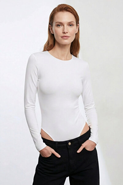 Qaju Women's Long Sleeve Basic Blouse -Ecru