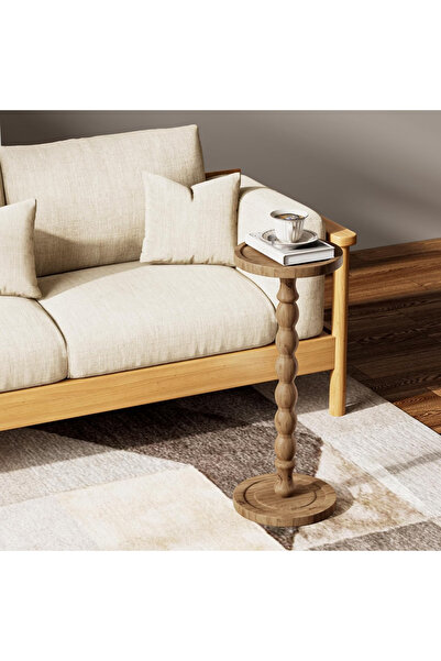 lifeeasy Natural Wood Pedestal Side Table - Vintage Tray Accent Table for Sma...