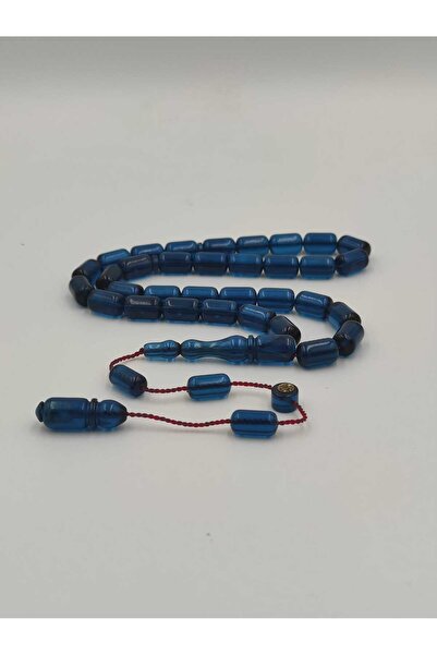 ALTUNTAŞ Artisanally Crafted Blue Fire Amber Prayers Beads 8 * 12 mm Capsule ...