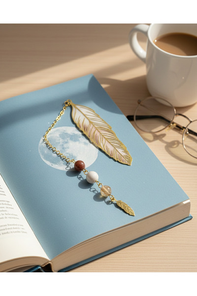 perfu atelier Ay Taşı, Sitrin ve Yıldız Taşı Tasarımlı Metal Tüy Kitap Ayracı