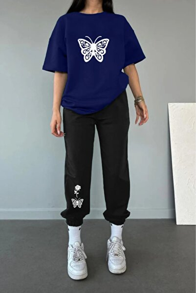 puolikuu Men's Oversized Tracksuit Set - Kelebek Printed Tshi̇rt - Eşortman