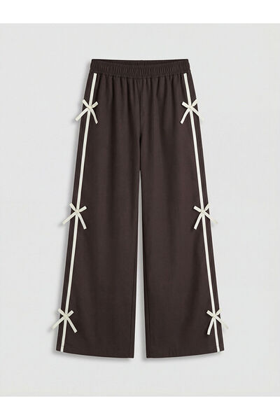 LC Waikiki Pantaloni maro detaliu cu fundă pentru fete poplin