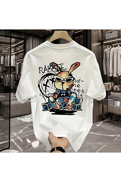 gencerco Tavşan cu imprimeu graffiti Premium supradimensionat tricou