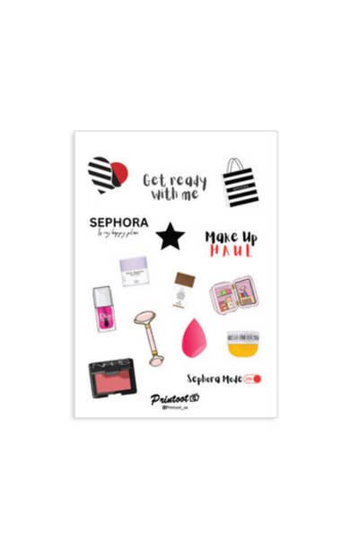 Printoot مجموعة ملصقات مستوحاة من سيفورا لمستحضرات التجميل، تضم أيقونات العنا...