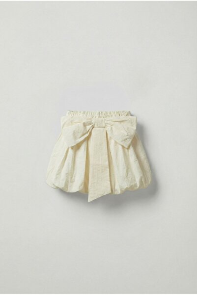 Magu Girl's Cotton Piece Cream Bow Detail Balloon Skirt