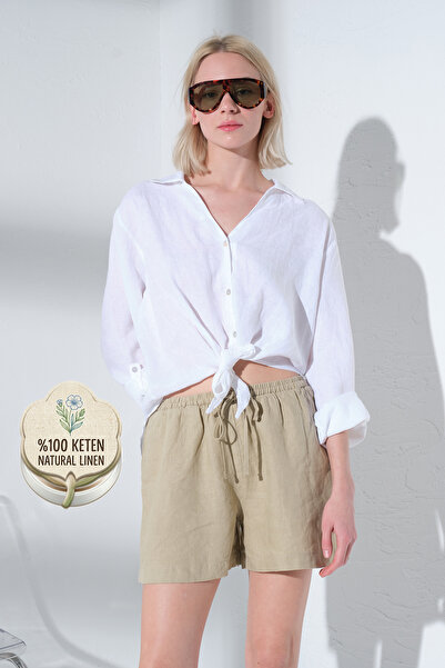 Maule 100% Lan Elastična struka i vezivanje, udobne kratke hlače za žene Tkan...