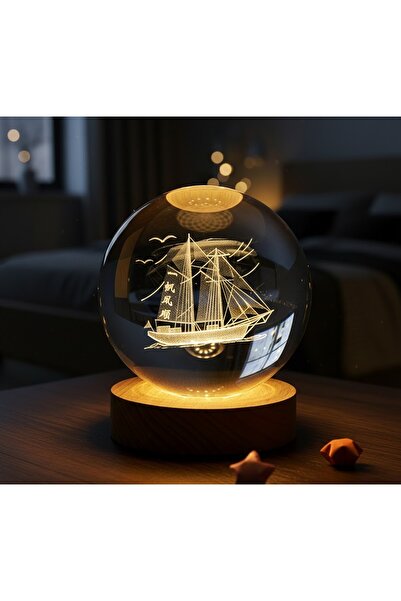 Kuzey Tacı Ocean Voyage Yelkenli Gemi 3D Lazer İşlemeli Kristal Küre - Ahşap ...