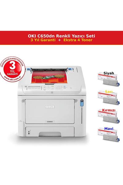 C650DN A4 Renkli Network Yazıcı 35ppm Dubleks (09006144) + Ekstra 4 Toner