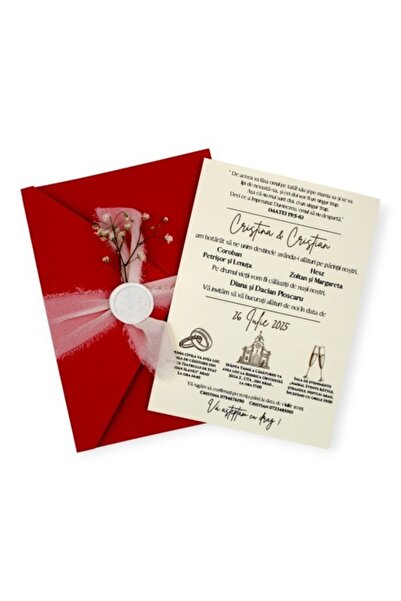 Fabricacucadouri.ro Pachet 50 Invitație Nuntă Plic Roșu elegant cu ceară sigi...