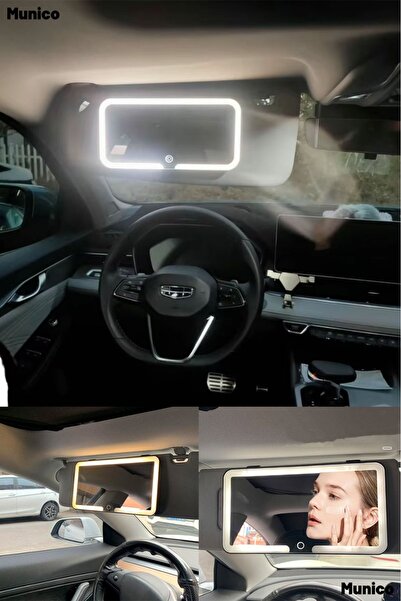 Munico LED Işıklı Araba Güneşlik Makyaj Aynası Dokunmatik 4 Modlu USB Şarjlı ...