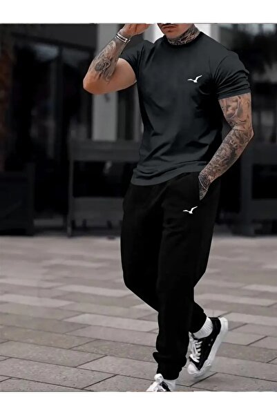 puolikuu Men's Oversized Tracksuit Set - Yan Kuş Printed Tshi̇rt - Eşortman