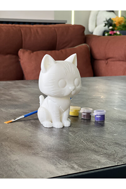 3D Baskı Kedi figürü boyama seti 12cm-anahtarlık hediyeli