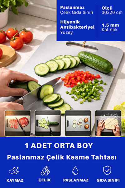 Just Art 1 Adet Paslanmaz Çelik Mutfak Kesme Tahtası Et Sebze Doğrama Tahtası