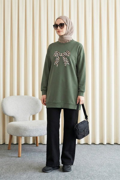 MODAQU Bow Print Tunic - Khaki