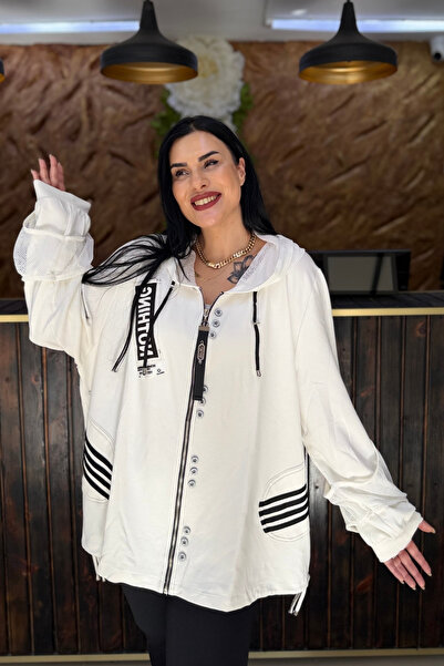 GÖKSEL FİLE VE DÜĞME DETAYLI BÜYÜK BEDEN HIRKA