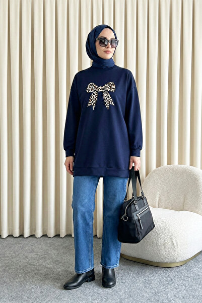 MODAQU Bow Print Tunic - Navy Blue