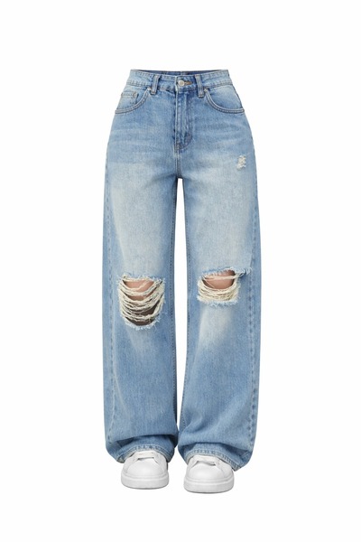 8line Blue Ripped Baggy Loose Fit Pocketed Denim Jeans