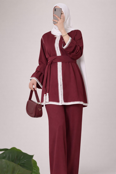 Nulivez Women's 4-Piece Set – Lace Detailed Tunic, Trousers, Belt and Scarf S...