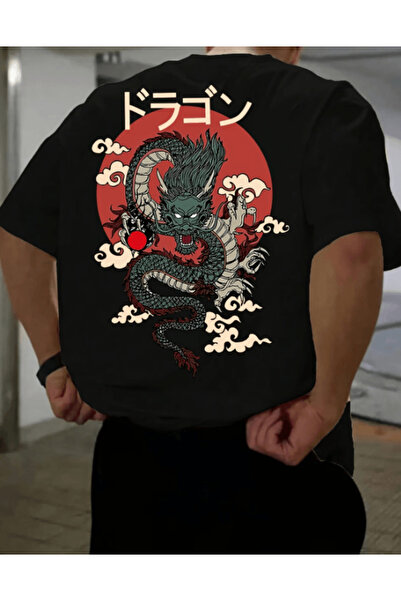 gencerco Japon Anime Ejderha Baskılı Premium Oversize T-shirt
