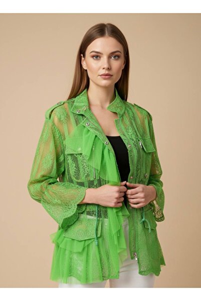 Rabiossa جاكيت نسائي مزين بالكشكشة دانتيل