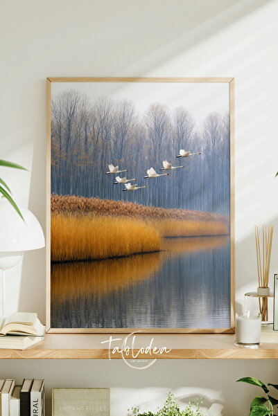 tablodea Swans Flying in a Reeds Nature Scenery Themed Framed Poster Td Oil P...
