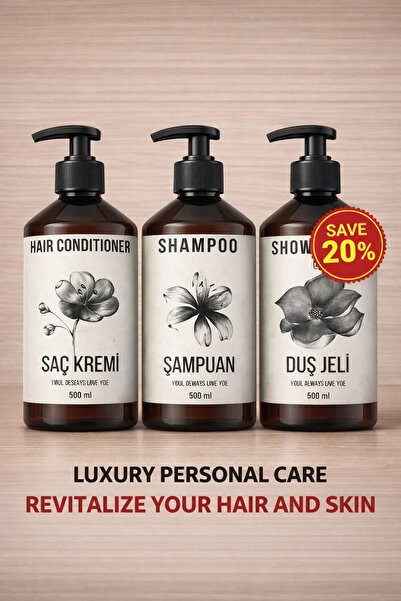 ZenGlow 3'lü Banyo Seti Şampuan Duş Jeli Ve Saç Kremi Plastik Şişesi 500 ml