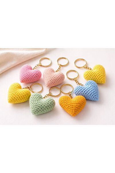 naaksesuar Handmade Knitted Heart Amigurimi Keychain
