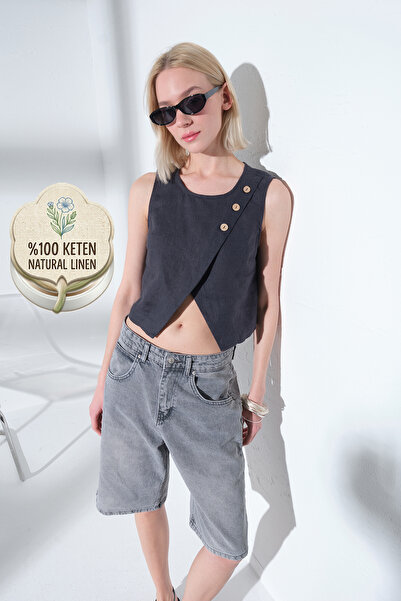 Maule 100% Lan Bez rukava sa bočnim zatvaračima Tkano Ženska Prsluk Bluza @Va...