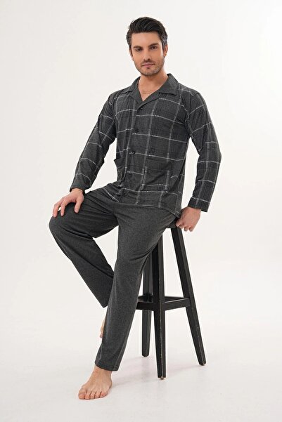 markalinda Μακρυμάνικο Σετ Ανδρικών Πιτζάμες Καρό τεμαχίων, Γιακάς πουκαμίσου...