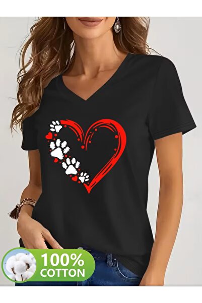 yombaa Printed T-Shirt. Short Sleeve V-Neck Summer & Spring Casual Top, Women...