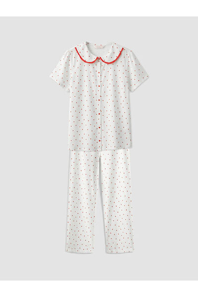 LC Waikiki Σετ πιτζάμες εγκυμοσύνης LCW DREAM Ecru στρογγυλός γιακάς Πουά τεμ...