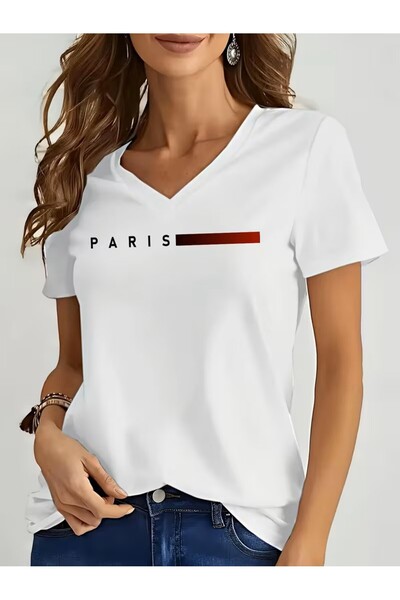 yombaa με τύπωμα Μπλουζάκι. Κοντομάνικο μπλουζάκι με λαιμόκοψη V για καλοκαίρ...