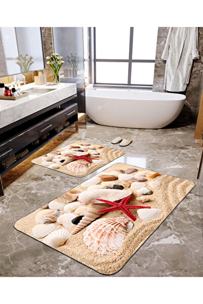 Homiko Red Starfish Patterned 2-Piece Large Size Bath Mat Set Tlhmb-270