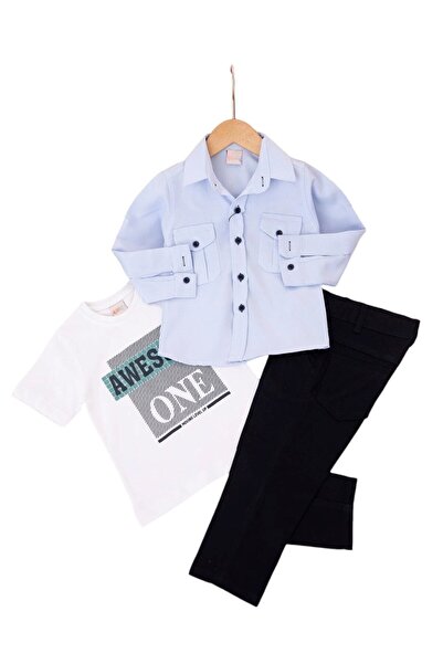 Egelite Erkek Çocuk Oxford Gömlekli, T-shirtlü Keten Pantalonlu 2-9 Yaş Bayra...