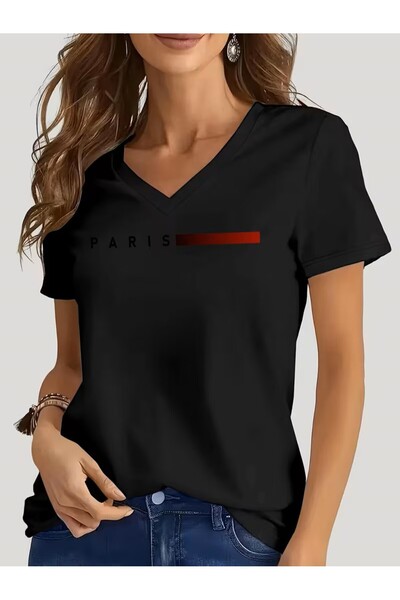 yombaa Printed T-Shirt. Short Sleeve V-Neck Summer & Spring Casual Top, Women...