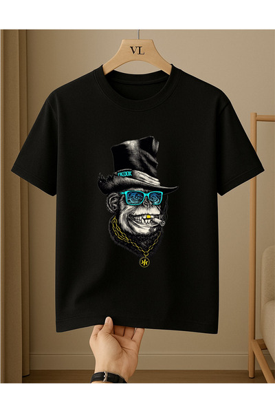 VİVA LORA Monkey Smoke Printed Cotton Pack Unisex Regular T-Shirt