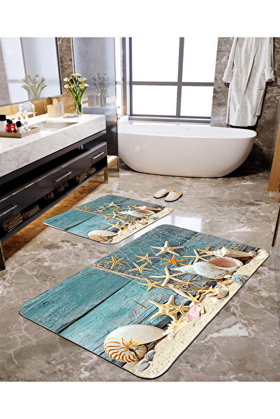 Homiko Sea Stars Patterned 2-Piece Large Size Bath Mat Set Tlhmb-273