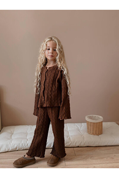 le petit sole Pembe Kız Çocuk Düğmeli Triko Takım