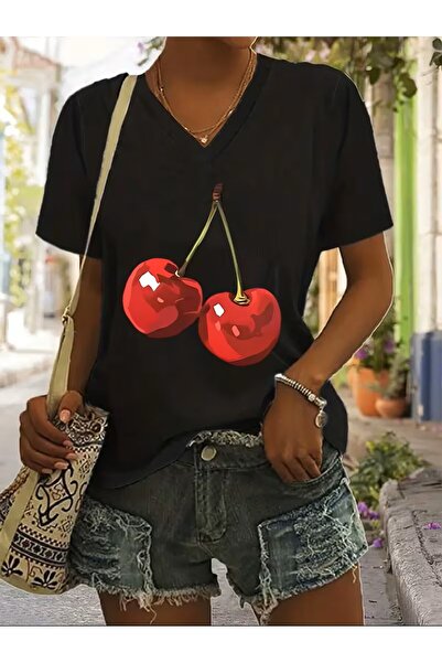 yombaa Štampano majica. Kratki rukav V v vrat letnje i proleće ležerna gornja...