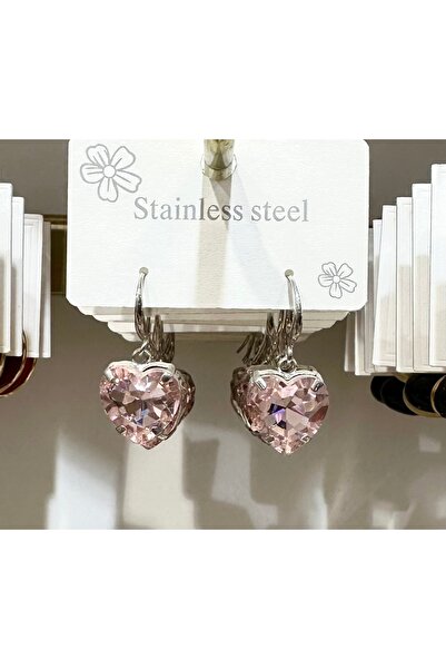 GLOW ACCESSORIES BAE Stainless Steel Steel Dangle Heart Earrings with Crystal...