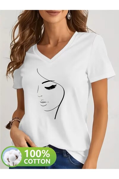 yombaa Printed T-Shirt. Short Sleeve V-Neck Summer & Spring Casual Top, Women...